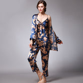 women three-piece silk pyjama - NoirPyjamas